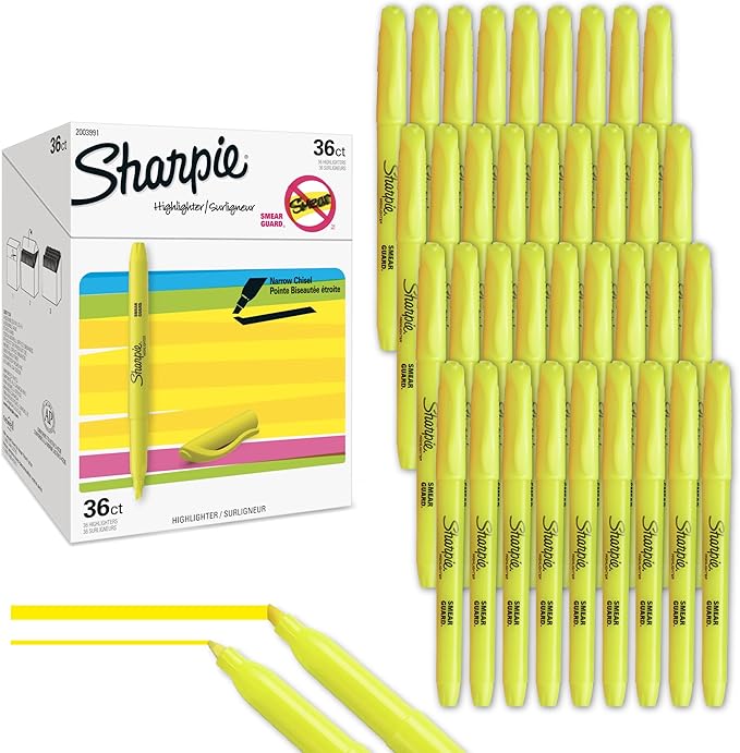Sharpie Pocket Highlighters, Chisel Tip, Fluorescent Yellow, 36-Count Set for Office Supplies, School Supplies, Bible Study, and Home Office Essentials