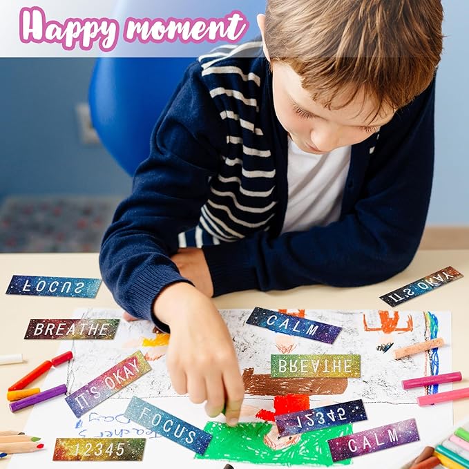 80 Pcs Anxiety Sensory Stickers with Inspirational Quotes Calm Textured Strips Relief Mental Health Stickers School Office Adhesive Sensory Tape Anti Stress Toys for Adults Teens (Dreamy)