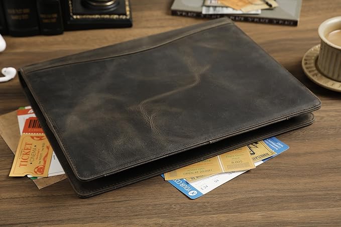 Personalized Leather Padfolio for Lefty, Business Portfolio Binder with Clipboard, Legal Pad Portfolio Folder for Men/Women - Grey
