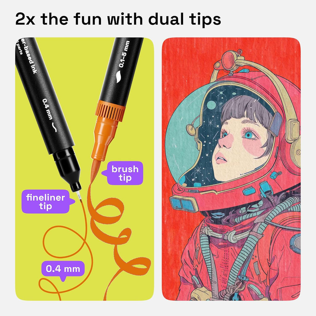 ARTISTRO 100 Brush Marker Pens Coloring Markers for Adults Brush Tip & 0.4mm Fineliner Pens Coloring Markers No Bleeding