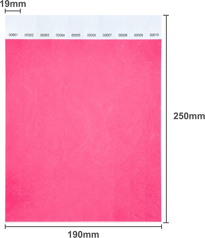 100 Pcs Wristbands, 1-100 Consecutive Numbers Waterproof Tearproof and Printable Wrist Straps Admission Bracelets Tickets (NeonPink)