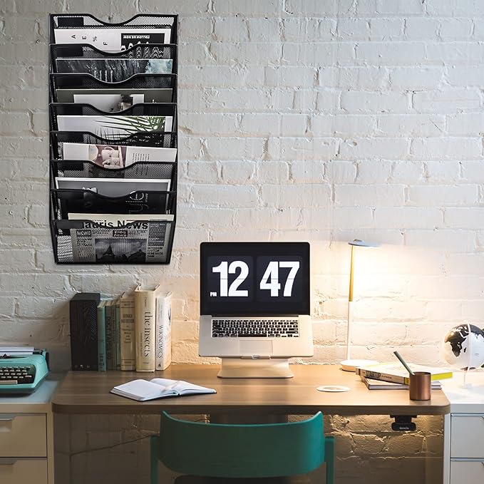 EASEPRES 8 Pockets Mesh Wall File Holder Organizer Office Hanging Magazine Rack, Black