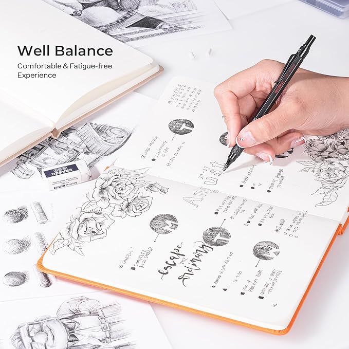 Nicpro 0.5 mm Mechanical Pencils Set with Case, 3 Metal Artist Pencil With 480PCS HB Lead Refills, 3 Erasers,9 Eraser Refills For Architect Art Writing Drafting, Drawing, Engineering, Sketching, Black