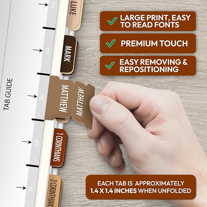 Brown Bible Tabs, 90 Large Print Bible Index Tabs for Study Bible, Laminated Easy-to-Read Label, Christian Gift for Women, Men, Kids