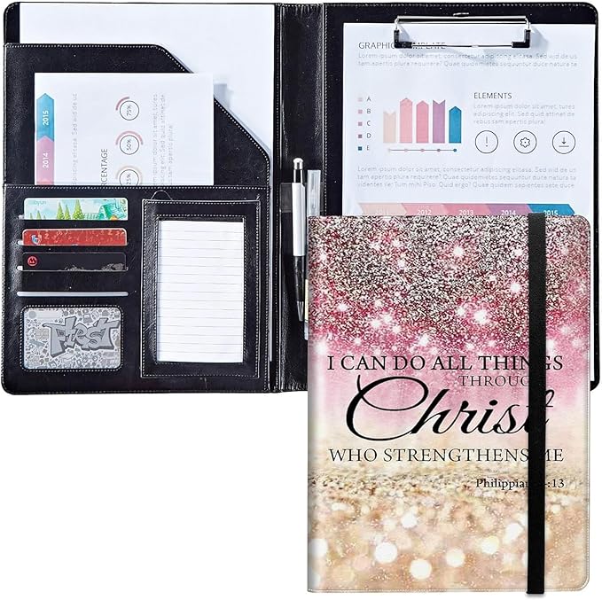 Padfolio/Portfolio Folder Clipboard,I can do all things through christ Personalized Leather Portfolio Padfolio for Men Women W/Resume Document Organizer Letter Size A4 Writing Pad Business Card Holder