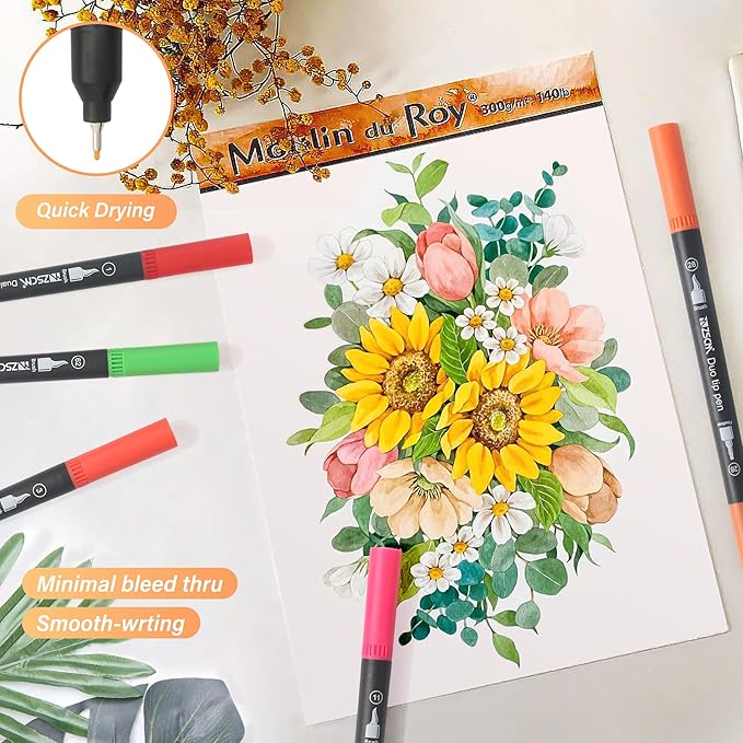 ZSCM Duo Tip Brush Coloring Pens,60 Colors Art Markers,Fine Brush Tip Pen for Adults Coloring Book Journals Planner Writing Drawing Note Taking, Include Brush Lettering Calligraphy
