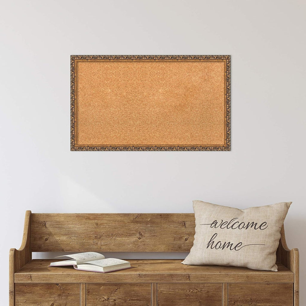 Amanti Art Natural Cork Board for Wall, 18x30 Vision Board with Bronze Frame, Medium Corkboard Office Decor for Home Organization, Traditional Corkboard Pinboard to Display Items for Home