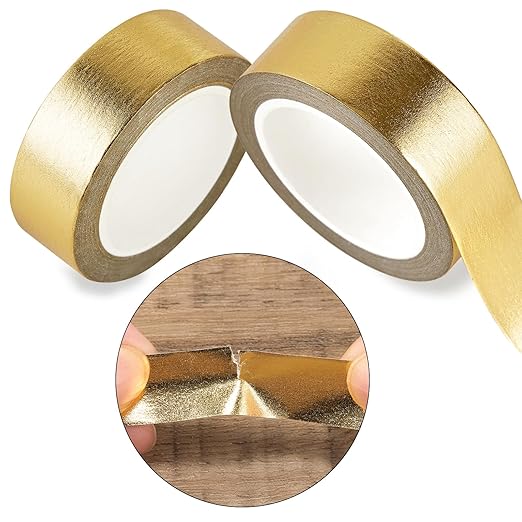 QDiShi 2 Rolls Gold Washi Tape for Wall Decor Decorative,Foil Masking Tape Low Tack Self Adhesive Decorative Washi Tape Metallic Washi Tape 0.59in x66FT Shiny Metallic Color(Gold)