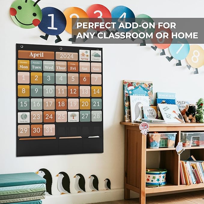 The Ultimate Classroom Calendar Pocket Chart for Kids - Beautiful Calendar with Educational Cards for Easy Learning - Fun Boho Classroom/Teacher Must Have Supplies That Fits Nicely w/Any School Decor