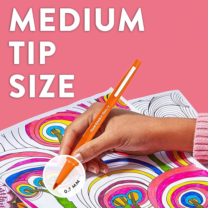 Paper Mate Flair Felt Tip Pens | Medium Point (0.7 mm) Writing Pens | Blue Pens | For Writing, Drawing & Sketching | 5 Count