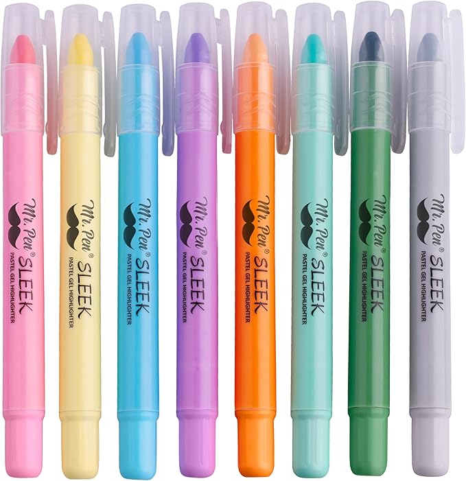 Mr. Pen- Bible Highlighters, Pastel Gel 8 Pack, Assorted Colors, Highlighters No Bleed, Highlighter, Highlighter Set, Dry Markers