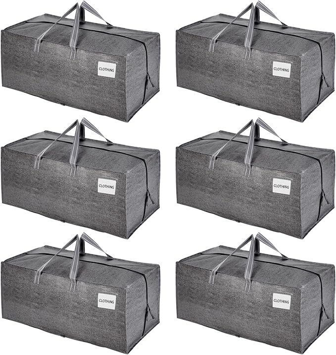 VENO 6 Pack Moving Bags w/Backpack Straps, Moving Boxes & Storage Bins Alternative, Packing Supplies, Camping Accessories Totes for Storage, Dorm Room Essentials Storage Bags (Gray, 6 Pack)