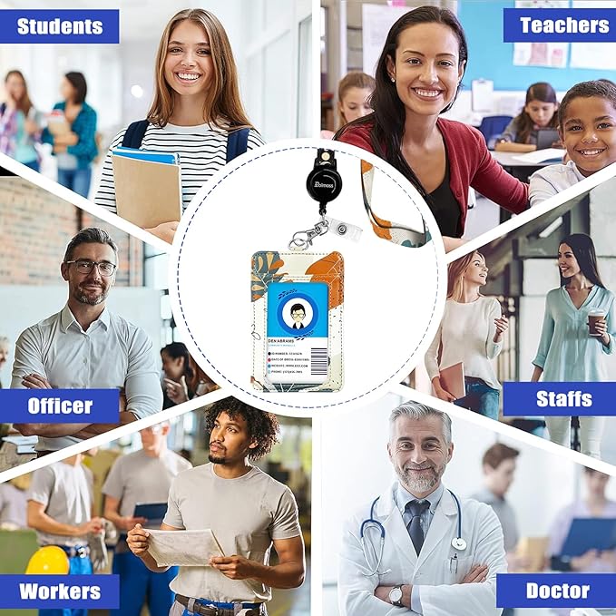 Leather ID Badge Holder with Detachable Lanyards,Adjustable Lanyard with Retractable Reel, Quick Release Buckle and Safety Breakaway Lanyards & Swivel Metal Clasp for Work Nurse Teacher (Desert Leaf)