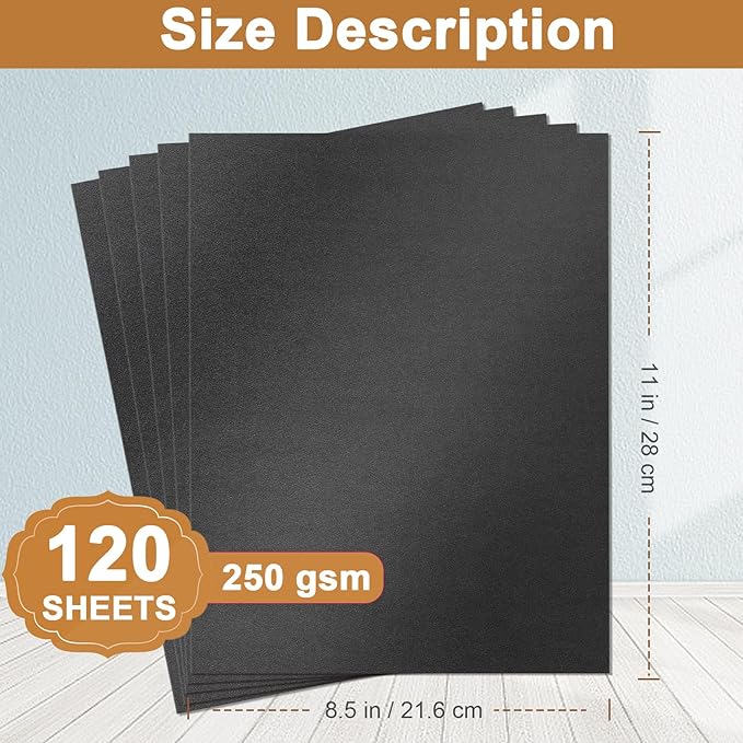 120 Sheets Shimmer Black Cardstock 8.5 x 11 Crafts Paper, 250gsm/92lb Heavyweight Construction Paper Card Stock for Halloween, DIY Cards Making, Greeting Cards, Party, Wedding Invitations