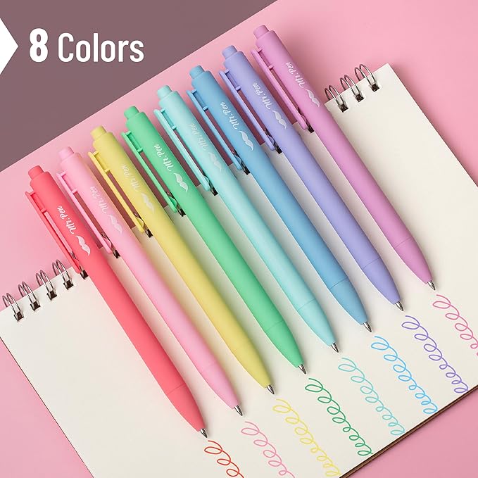 Mr. Pen- Retractable Gel Pens, 8 Pack, Pastel Ink Gel Pens, Gel Pens Fine Point 0.7mm, Retractable Pens, Cute Pens, Gel Ink Pens, Aesthetic Pens for Journaling Fine Tip Pens