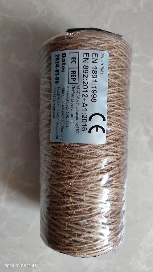 1/8 in (3mm) x 328 ft (100Meter) Natural Sisal Hemp Rope Heavy Duty Thick Twine for Cat Scratcher Post Tree, Garden, Binding, Crafts Packing Material