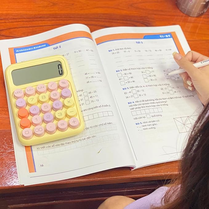 Colorful Candy Calculator, Yellow Cute Typewriter-Inspired Mechanical Key, Large Screen, Round Button, Vintage Aesthetic, Portable, Easy-to-use Desk Accessories for Office School Home for Women Girls