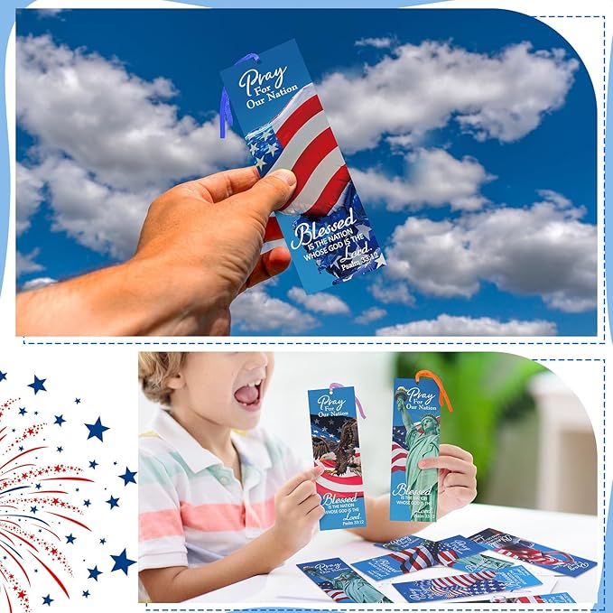 60 Pcs Veterans Day Bookmark Gifts Religious Patriotic Bookmark Psalm 33: 12 Bible Verse Bookmarks VBS Exchange Gifts for Church School Prizes Party Favors