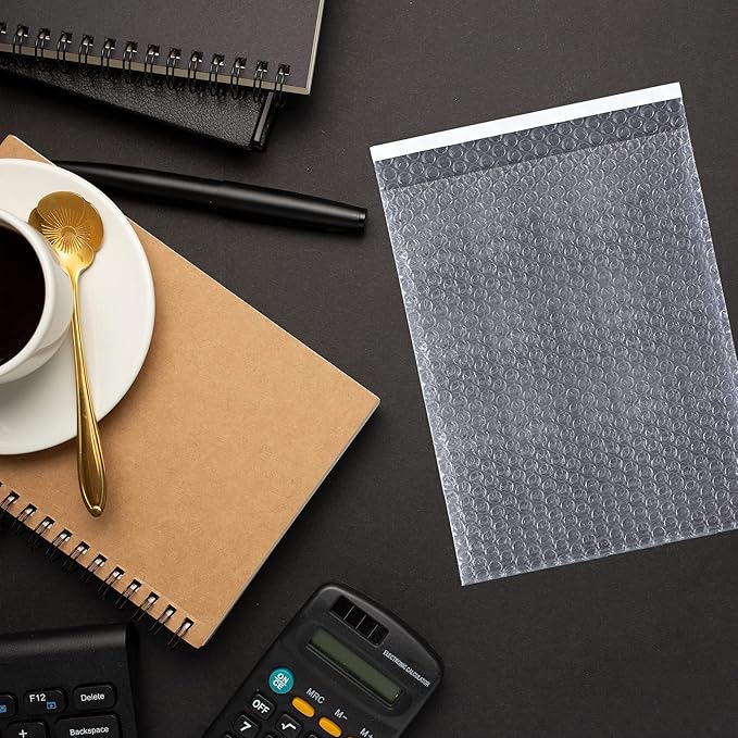 Clear Bubble Out Bags, 12 x 15.5 Inches. 100 Pack Self Seal Bubble Pouches. Polyethylene Clear Bubble Bags for Packing. Waterproof Clear Bubble Out Pouches for Fragile Things