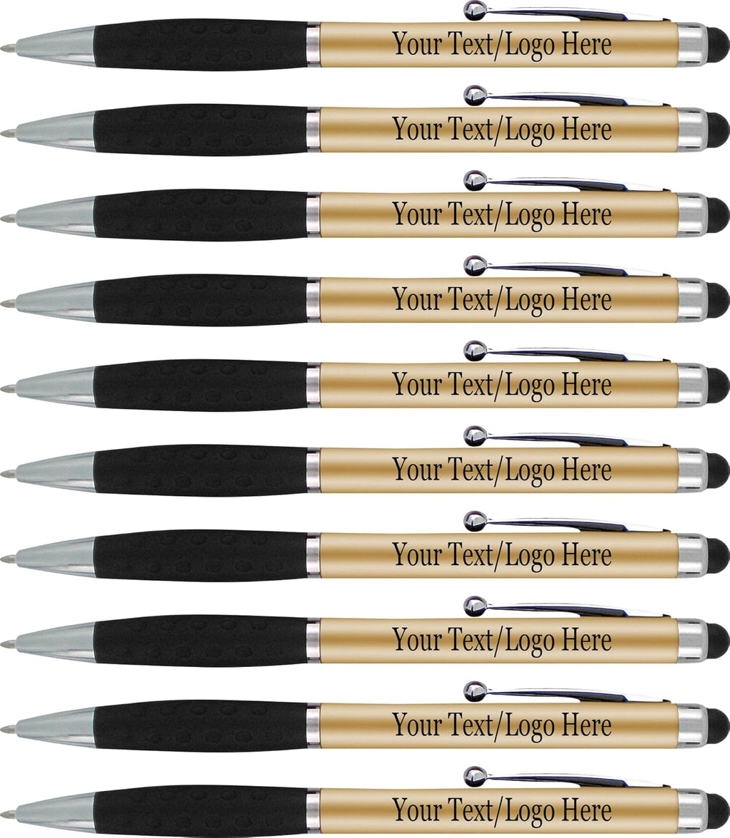 Personalized Pens With your Custom Logo or Text-600 Pack Bulk-for Businesses, Parties, and Events, 2 in 1 Ballpoint Pen & Stylus Compatible with Touchscreen Devices, Gold Barrel, Black Ink