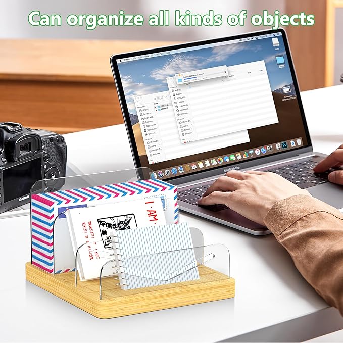 MinBoo Mail Organizer File Holders Letter Organizer Bamboo Desk Document Sorter Envelope Folder Racks Holders for Office Home School