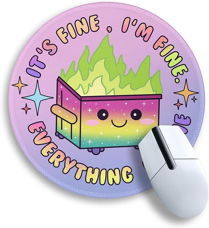 Gctriki Gradient Dumpster on Fire Mouse Pad, Cute Round Mouse Pads for Desk, Funny Purple Mousepad for Laptop Gaming, Stitched Edge Non-Slip Rubber Base, Cute Office Desk Accessories Decor for Women