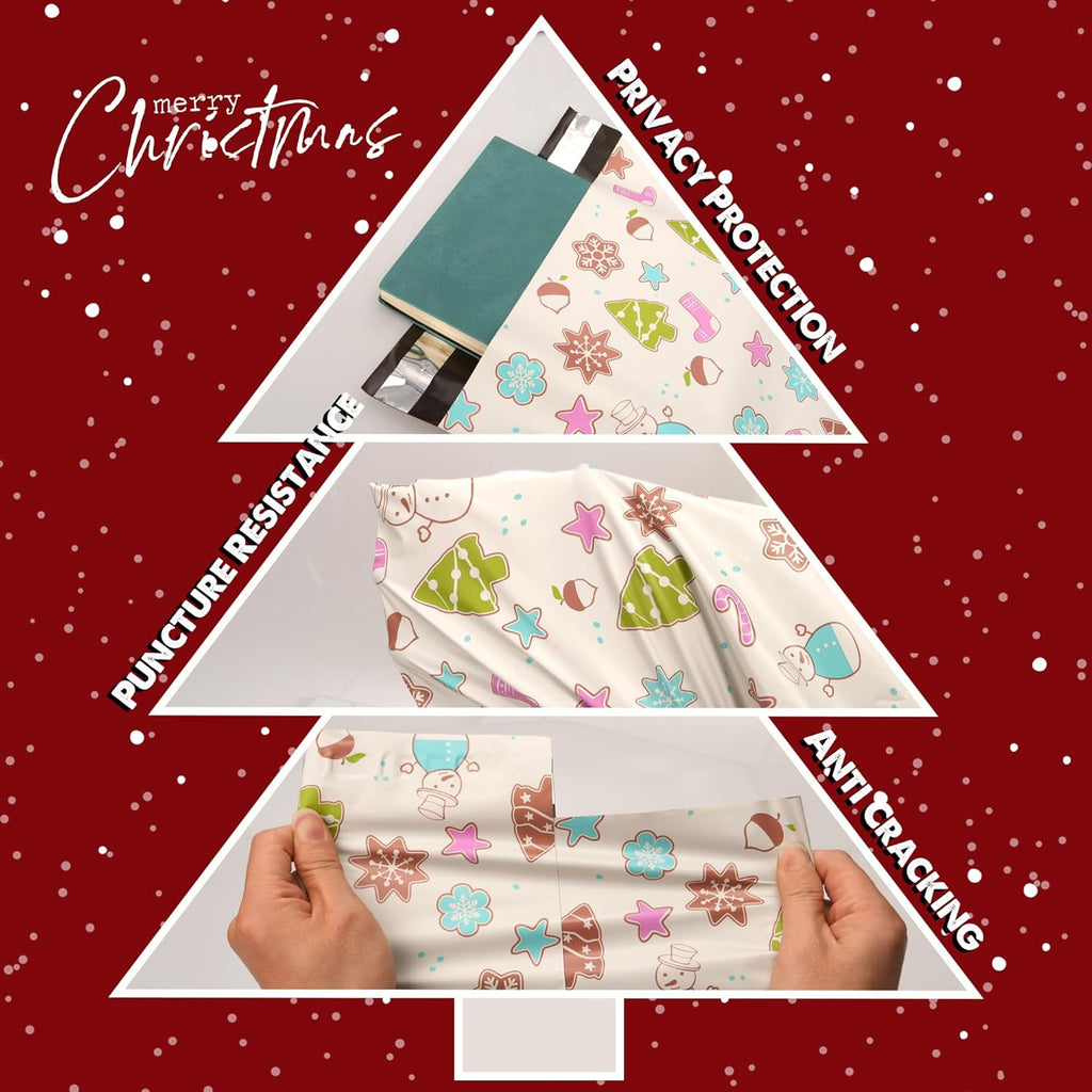 Christmas Poly Mailer 10x13 Inch 25 Pcs, Waterproof Shipping Bags for Clothing, Tear-Resistant Mailier Bags, Strong Mailing Bags with Self-Seal - Christmas Elements Printed