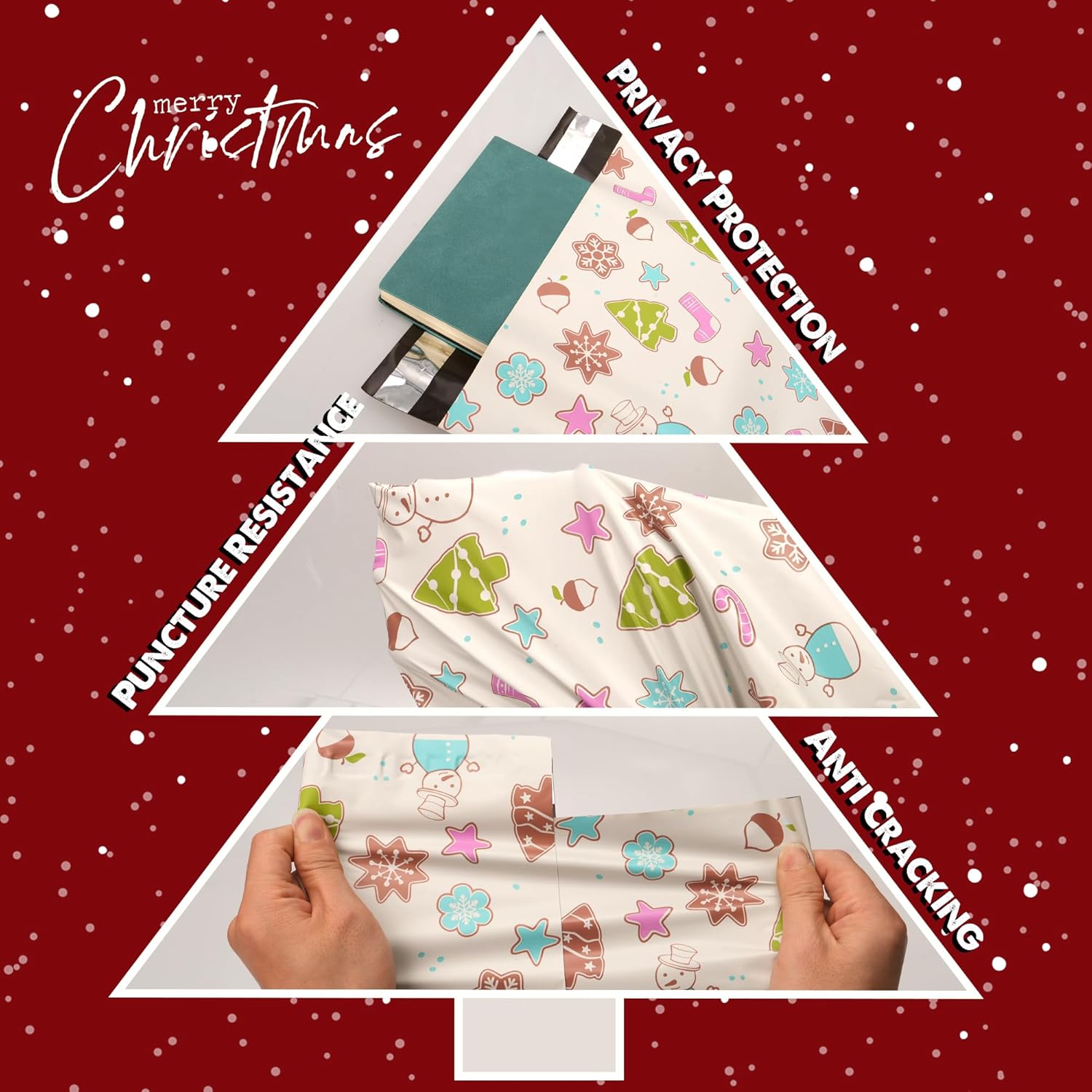 Christmas Poly Mailer 10x13 Inch 25 Pcs, Waterproof Shipping Bags for Clothing, Tear-Resistant Mailier Bags, Strong Mailing Bags with Self-Seal - Christmas Elements Printed