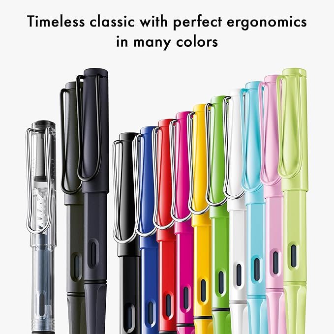 LAMY safari steel black - Fountain Pen with ergonomic grip & polished steel nib in size B - ideal for any Writing & Calligraphy - including LAMY T 10 blue cartridge - Right-Handed