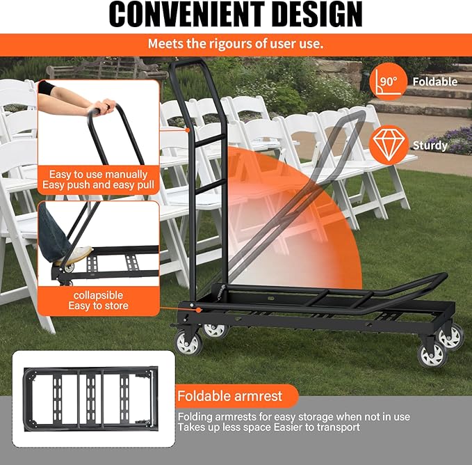 Folding Chair Cart,Tolerable 300 LBS,Multi-Function Chair Cart,Folding Chair Dolly, 4" 360 Degree Swivel Wheels with 12 Folding Chairs Capacity for Commercial & Home Kitchen Folding Chair Racks