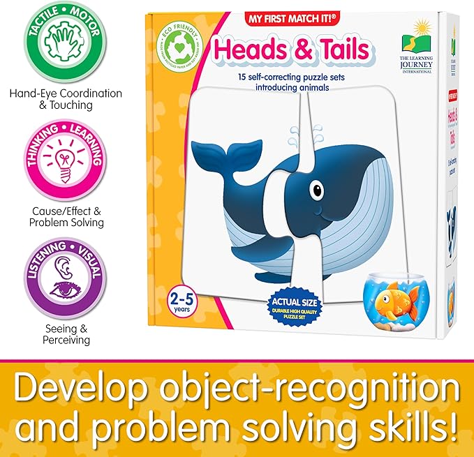 The Learning Journey: My First Match It! - Head and Tails - 15 Self-Correcting Animal Memory Matching Puzzles Games - Educational Activities for Learning - Preschoolers Age 2-5 - Award Winning Toys