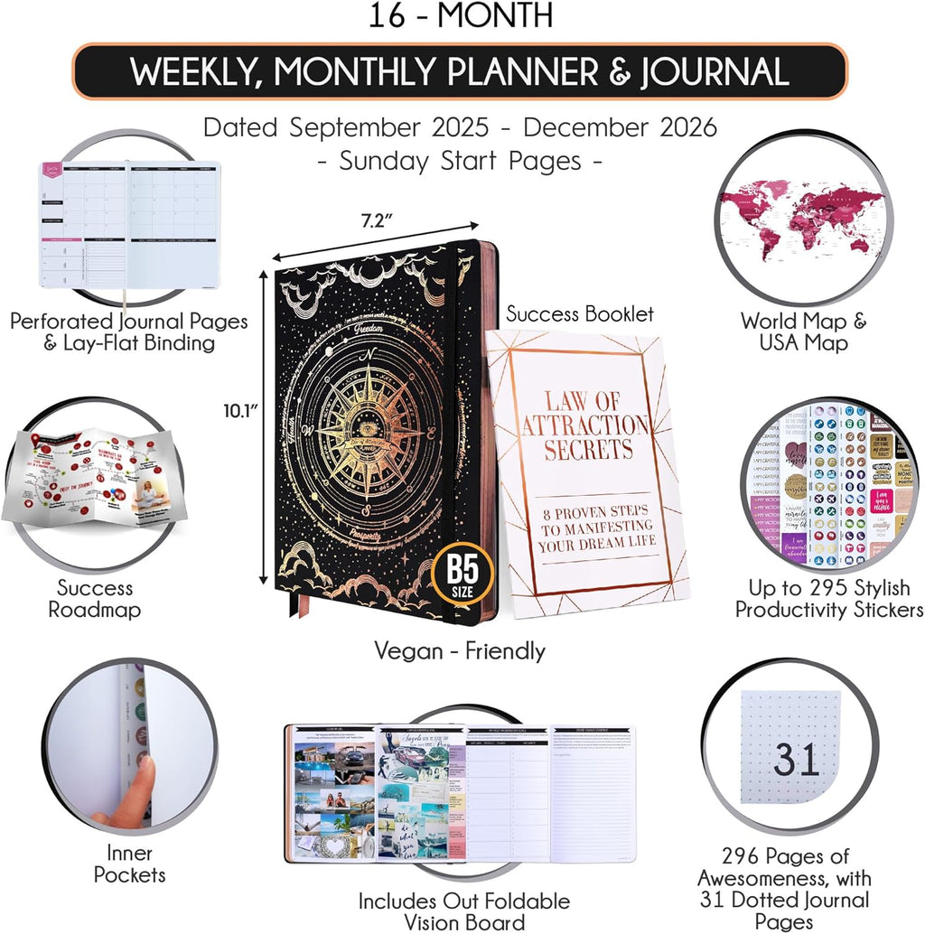 2025-2026 Planner Weekly and Monthly | 16-Month Life Planner to Increase Focus & Productivity | Reduce Overwhelm & Achieve Your Biggest Goals | Include Gift Box & Stickers | Sep 2025-Dec 2026