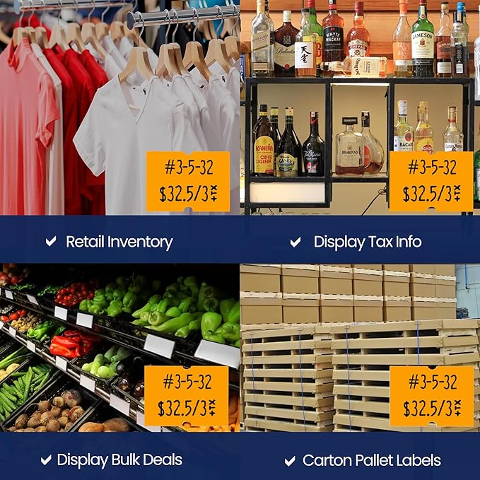 Perco 2 Line Fluorescent Orange Labels - 8 Rolls, 1 Sleeve, 6,000 Blank Price and Date Gun Labels for Perco 2 Line Price and Date Guns - Made in USA