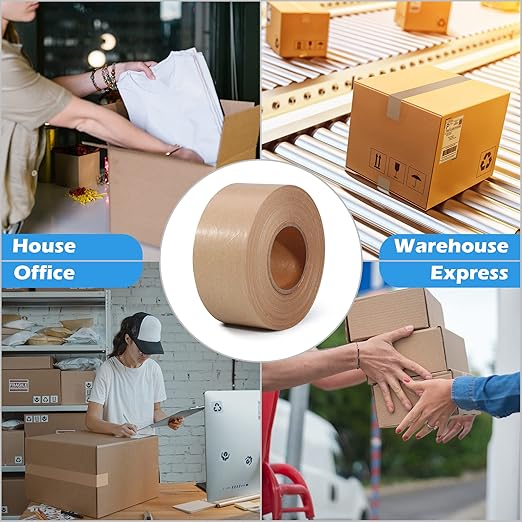 LLPT Kraft Paper Gummed Tape 1.89” x 66 Yards 2 Pack Reinforced Fiberglass Water Activated Kraft Tape Brown Packing Tape Heavy Duty for Mailing Shipping Sealing Boxes (PGB4860R02)