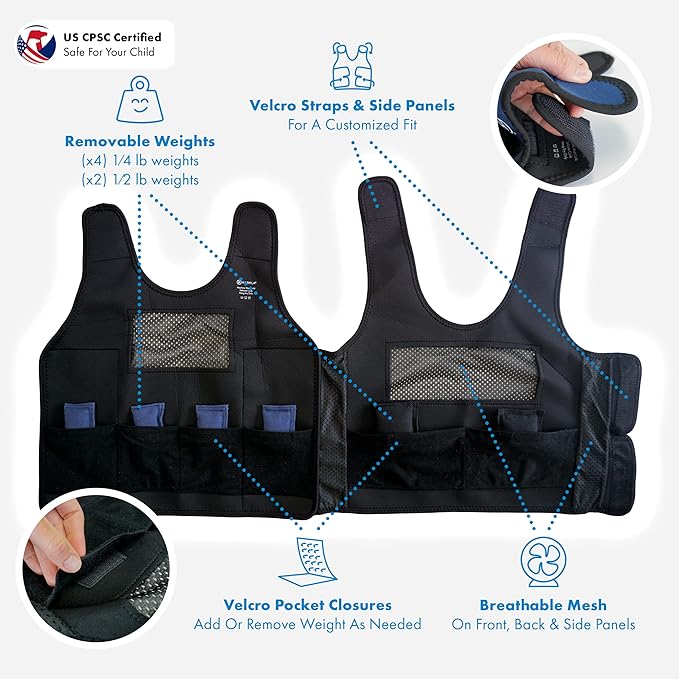 Harkla Weighted Vest for Kids - Neoprene Compression Vest - Ages 10 and Above - Adjustable Kids Weighted Vest with 2lb Weight - Breathable and Washable Compression Vest - Large