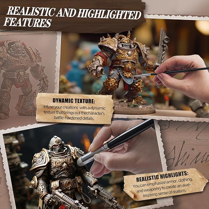 Drybrush Miniature Paint Brushes -10pcs Micro Detail Paint Brush Set, Small Fine Detail Brushes for Acrylics, Watercolors & Paint by Number, Citadel, Figurine, 40k