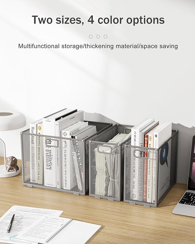 Oterri Hanging File Organizer, Metal File Organizer, Portable Desktop File Organizer for Letter Size Folder, Mesh Hanging File Crate for Office,Folders Not Included(Light Grey-Large,2 Pack)