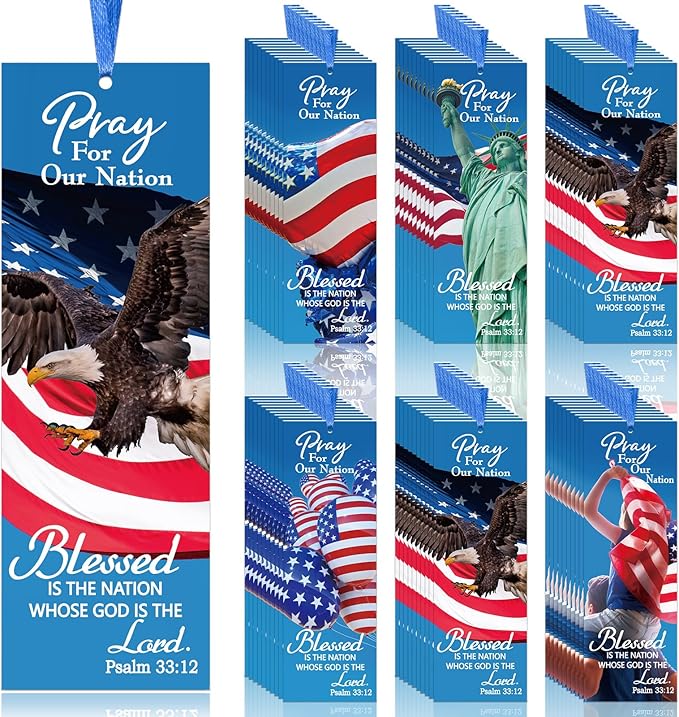 60 Pcs Veterans Day Bookmark Gifts Religious Patriotic Bookmark Psalm 33: 12 Bible Verse Bookmarks VBS Exchange Gifts for Church School Prizes Party Favors