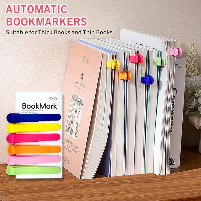 6pcs Page Bookmarks for Reading, Automatic Book Marks Tailored for Book Enthusiasts, Unique and Cute Book Page Holder Markers Clip Reading Accessories Gifts