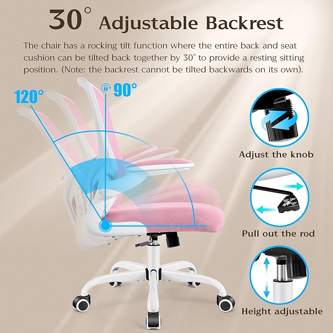 FelixKing Office Chair, Ergonomic Desk Chairs with Wheels Home Mesh Chair Adjustable Lumbar Support and Height, Ergo Chair for Working Gaming Use (Pink)