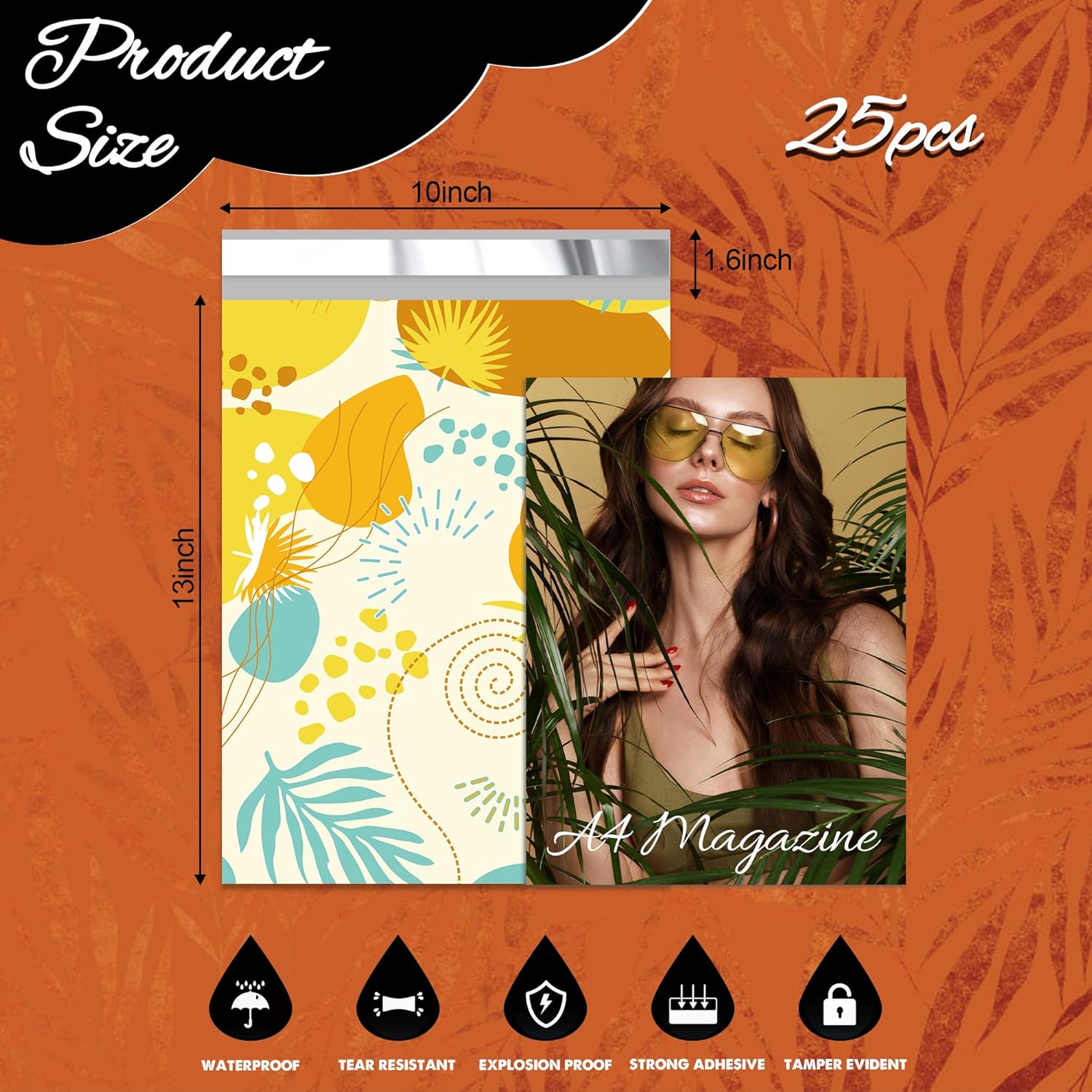 Colorful Leaves Poly Mailer 10x13 Inch 25 Pcs, Waterproof Shipping Bags for Clothing, Tear-Resistant Mailier Bags, Strong Mailing Bags with Self-Seal