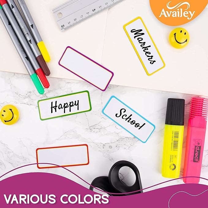 Availey 48 Pieces (3.2 x 1.2") - Colored Border Magnetic Dry Erase Labels - Reusable Strips for Classroom Home Office Garage Refrigerator Blank Writable Erasable Cards Name Tags Students Locker Shelf