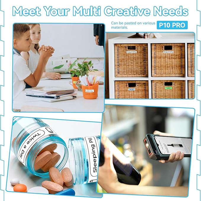 Portable Label Maker Machine P10Pro - Wireless Bluetooth Label Printer with Tape Included, Multiple Templates, Easy to Use for Office and Home Organization, USB Rechargeable（White）