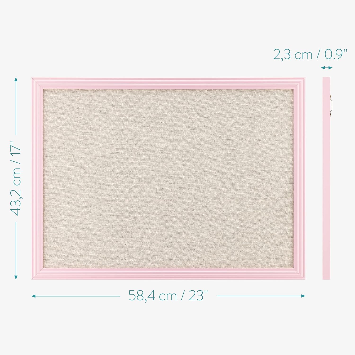 Navaris Framed Linen Bulletin Board - 17 x 23 inches Fabric Jewelry Organizer Pinboard for Wall Memory Memo Pin Board - Natural Linen with Pink Frame