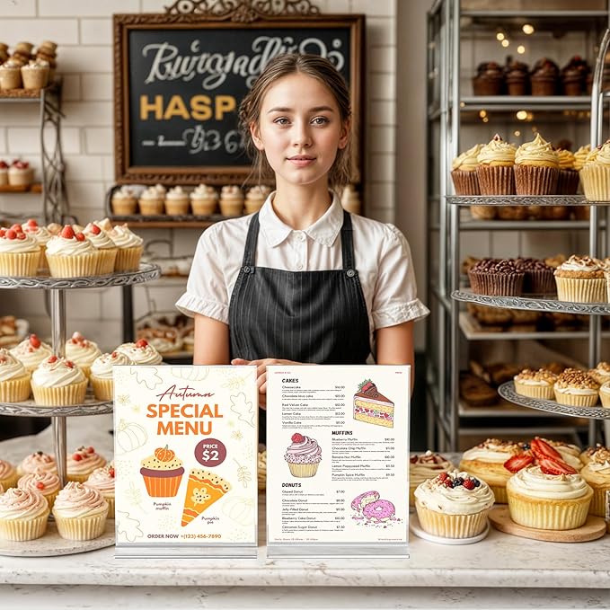 3 Pack Acrylic Sign Holder 8.5 x 11 Inches, Clear Menu Holder Stand, Vertical Flyer Display Stand, Table Paper Holder, Desk Brochure Holder, Plastic Sign Display Stand for Restaurants, Office, Store