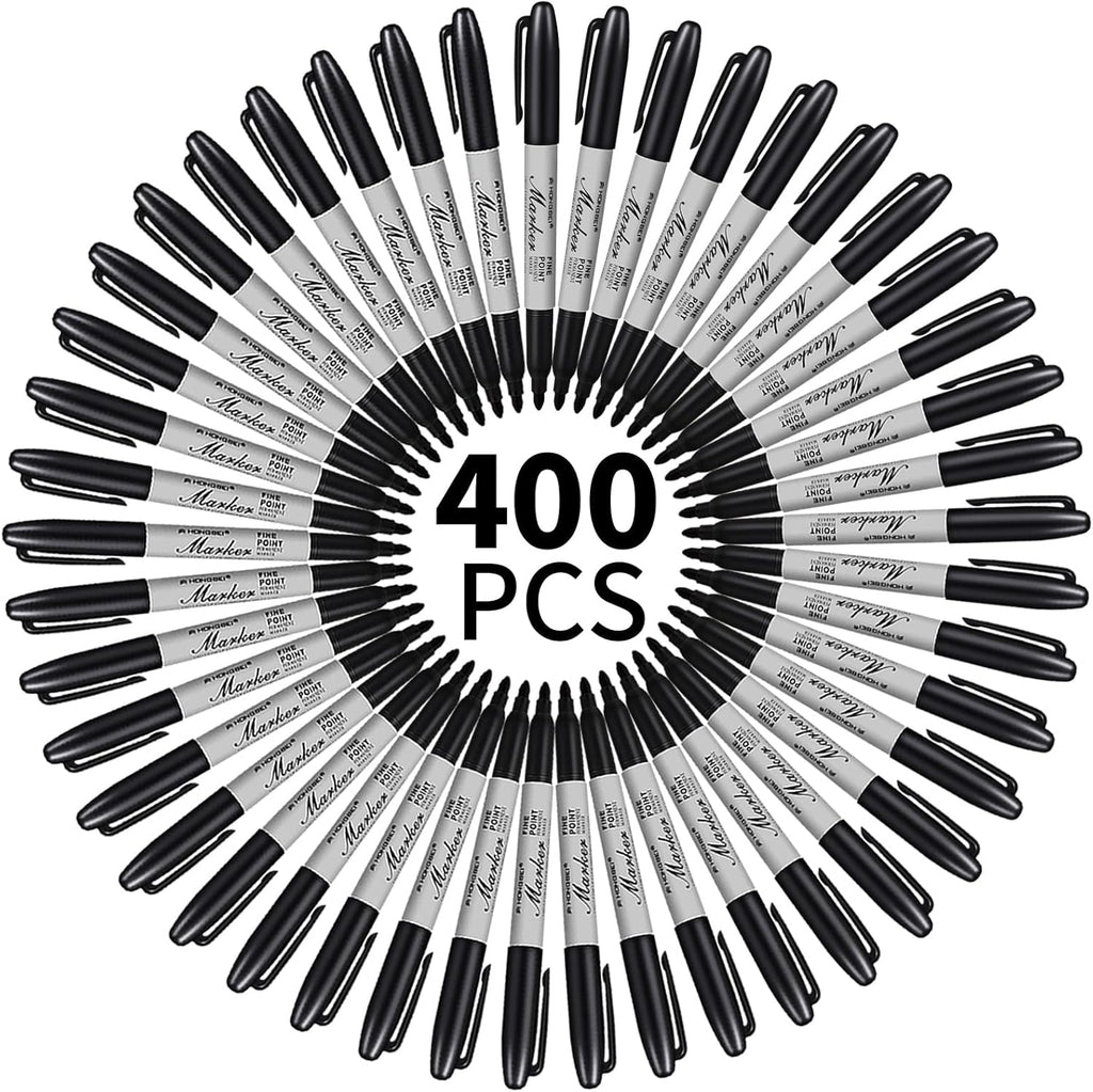 Thenshop 400 Pack Permanent Markers Bulk Black Permanent Marker Set Fine Point Pens Work on Wood, Metal, Stone, Glass