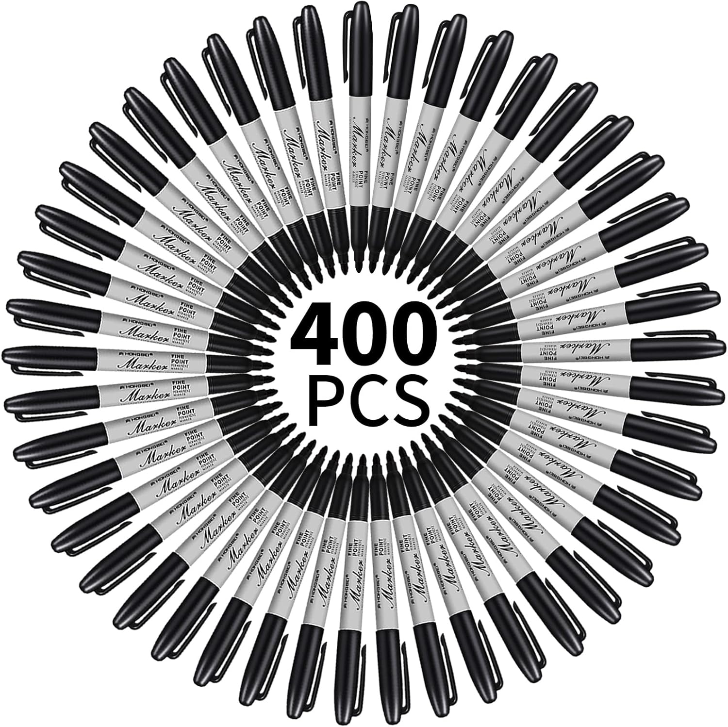 Thenshop 400 Pack Permanent Markers Bulk Black Permanent Marker Set Fine Point Pens Work on Wood, Metal, Stone, Glass