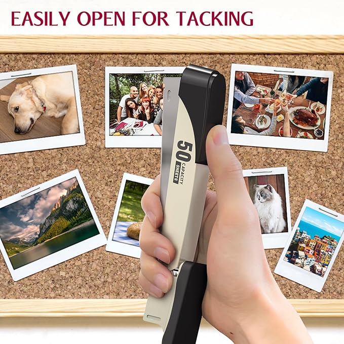 Metal Stapler Heavy Duty 50 Sheet Capacity with 1750 Staples and Staple Remover, White Stapler Full Strip Staplers for Desk, No Jam, Non-Slip Office Stapler with Staples for Office & Classroom, White