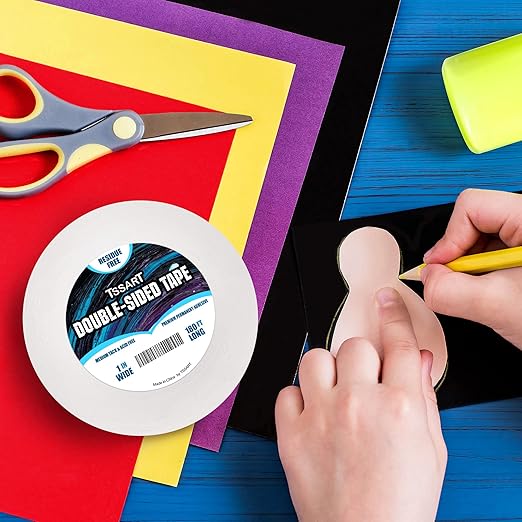 Ultra-Thin Permanent Double-Sided Tape - Double Sided Adhesive Sticky Tape for Arts, Crafts, Photography, Scrapbooking, Tear-by-Hand - Acid Free 1 Inch Wide 180FT Long