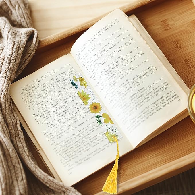 8 Sets Flower Acrylic Bookmarks Transparent Acrylic Bookmarks Cute Floral Bookmarks with Colorful Tassels for Women Teacher Book Lovers, 8 Styles